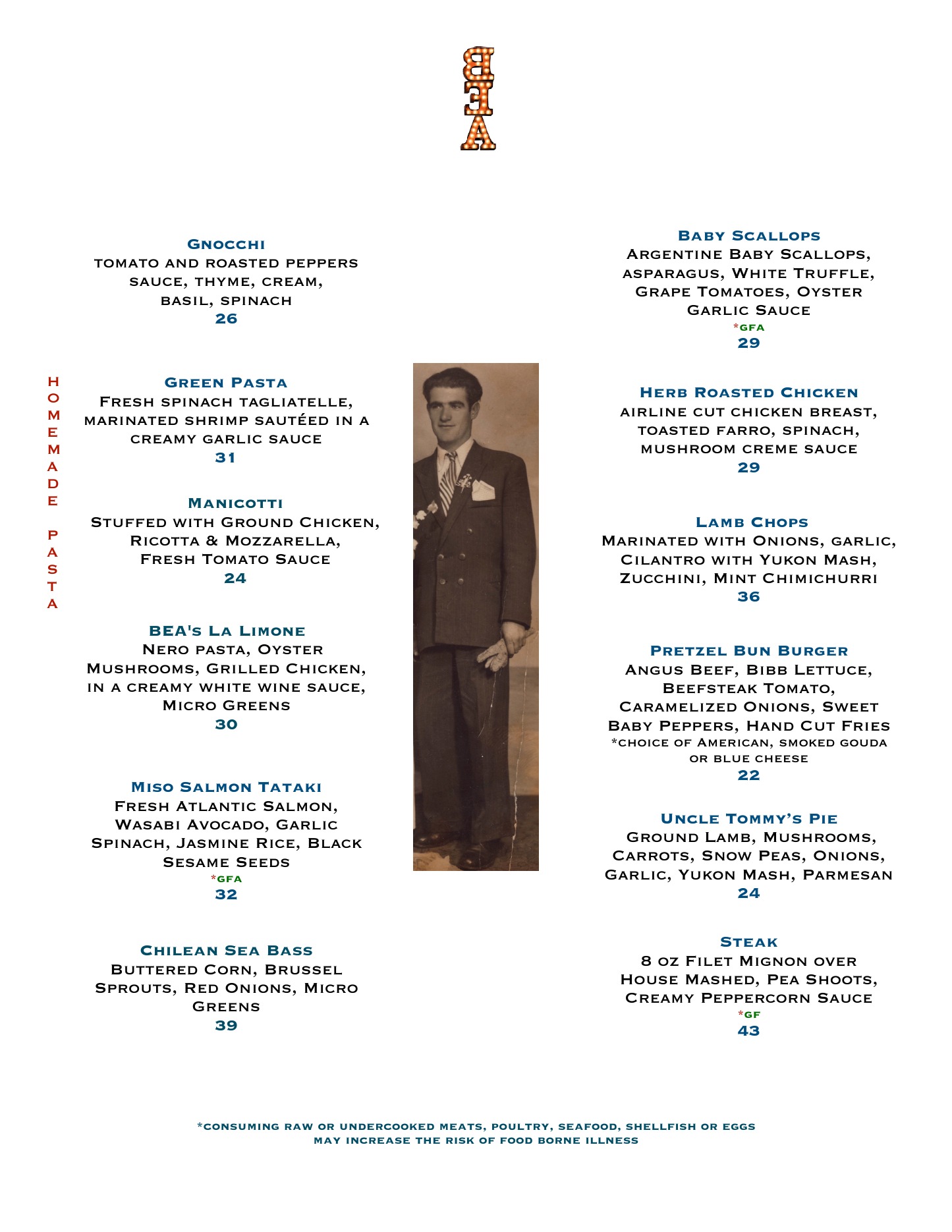 BEA dinner menu, page 2